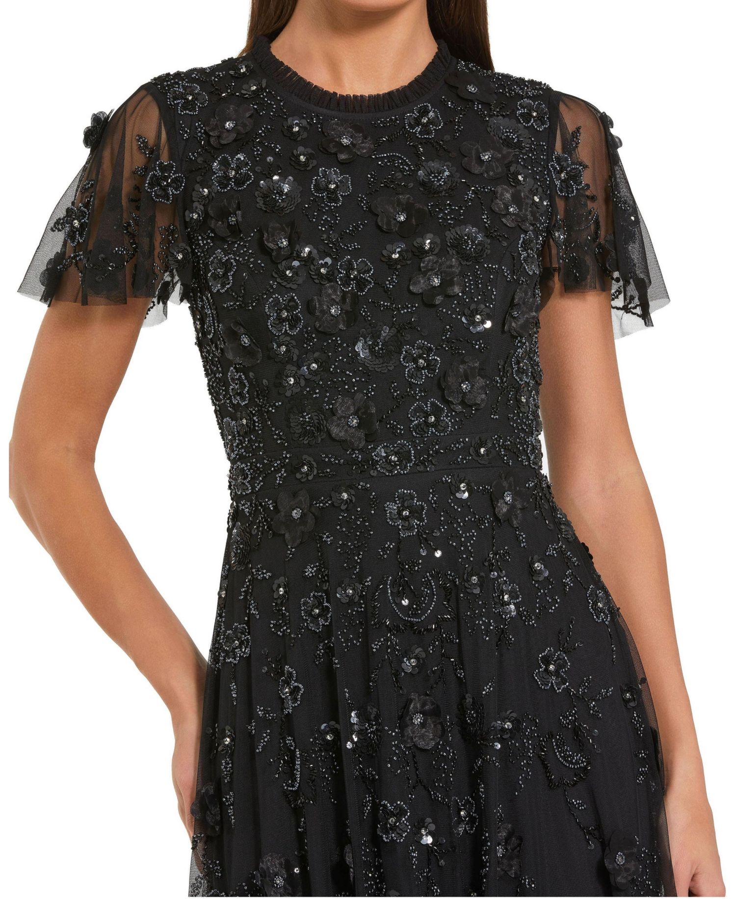 Women's Embellished High Neck Cap Sleeve A Line Dress