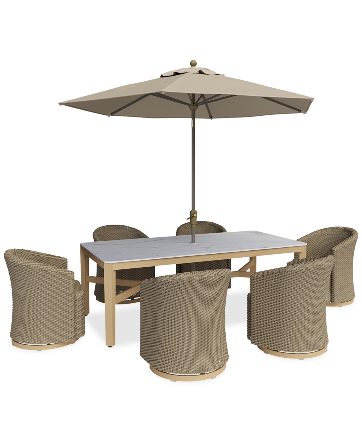 Agio Reid Outdoor Dining 7pc Set (rectangular Table & 6 Swivel Chairs) In Beige