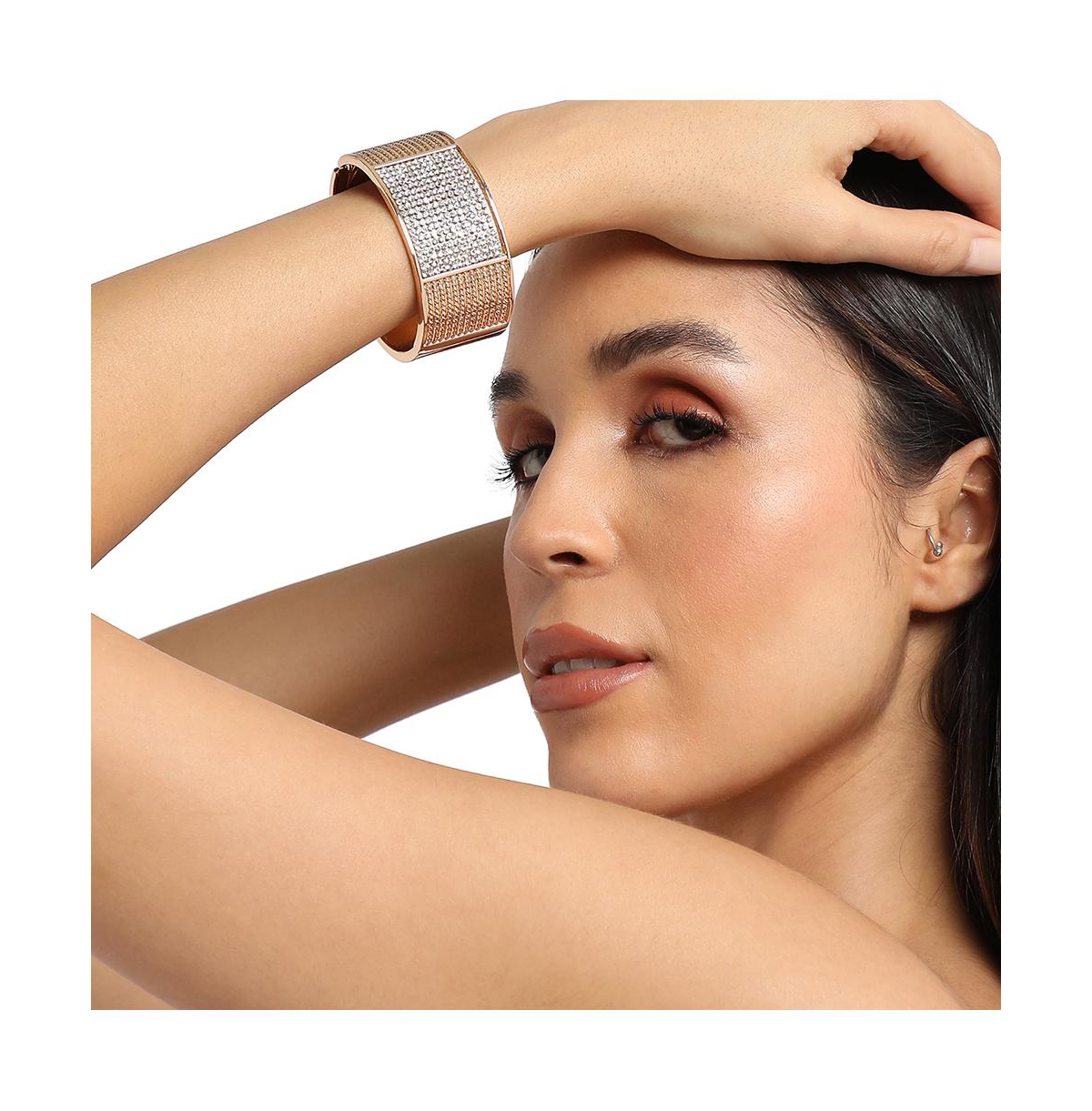 Sohi Embellished Cluster Cuff Bracelet In Silver