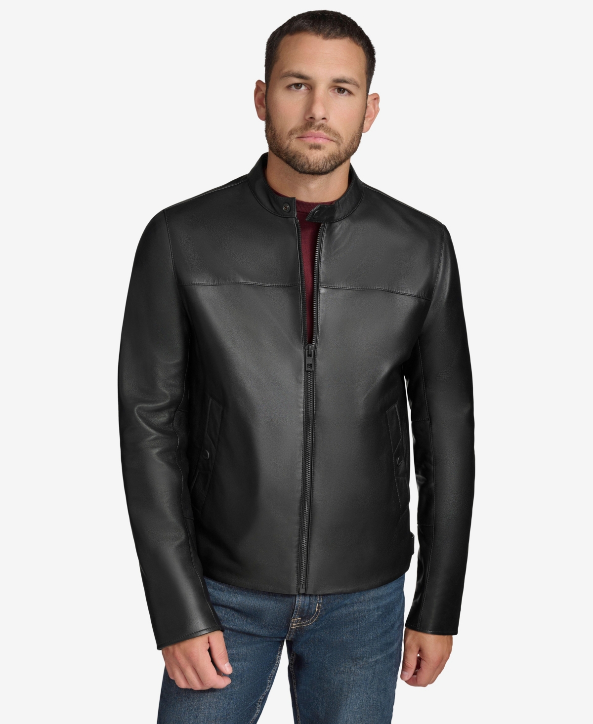 Men's Macalister Leather Racer Jacket - Black