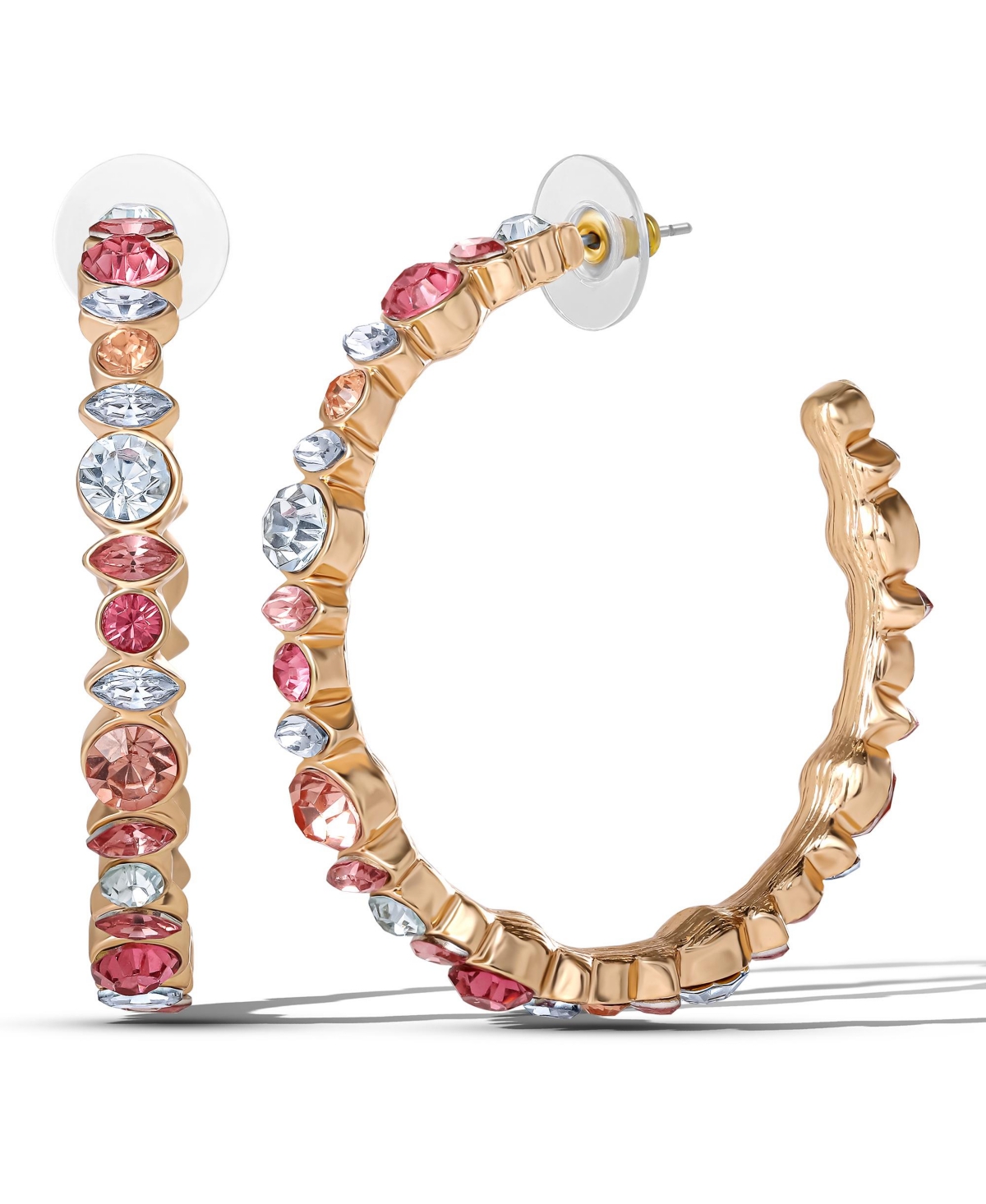 Multicolor Crystal Embellished Hoop Earrings - Gold tone, red