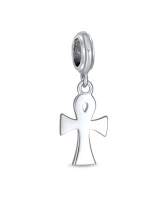 Egyptian Ankh Cross Dangle Charm Bead in Oxidized Sterling Silver Bracelets