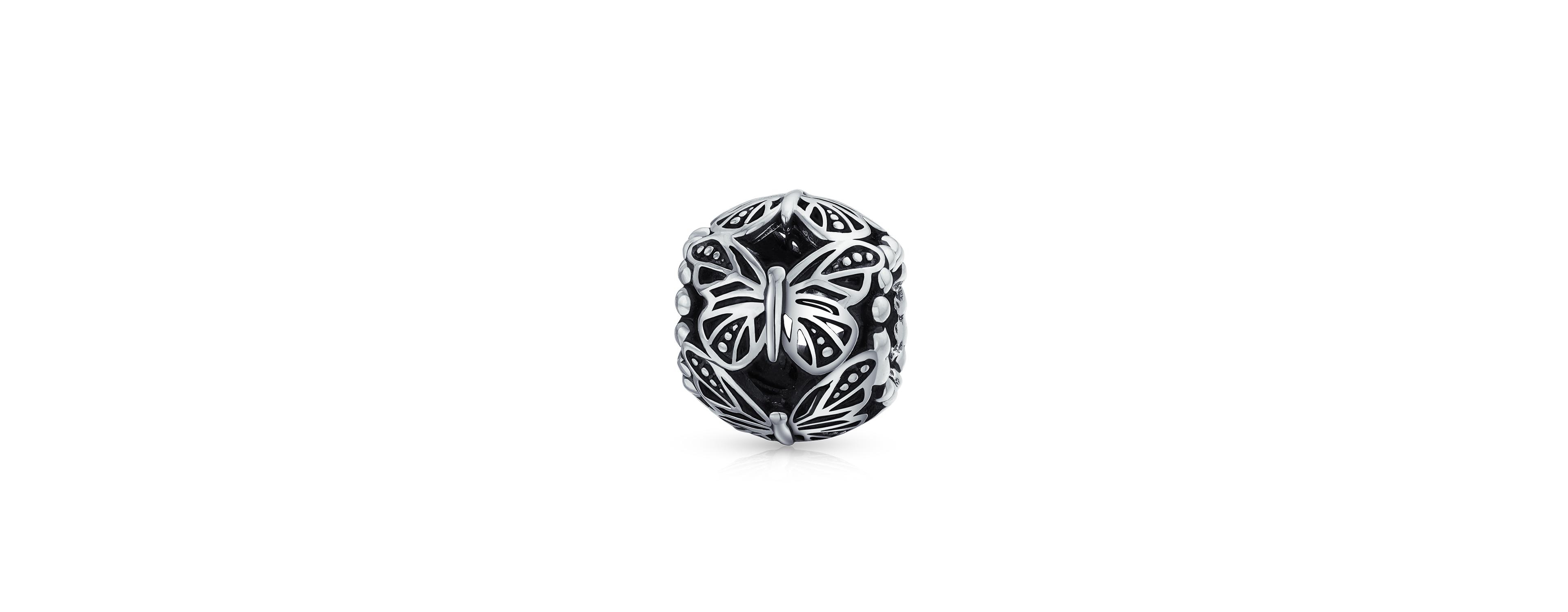 Bling Jewelry Garden Insect Filigree Butterfly Charm Bead Sterling Silver Bracelets