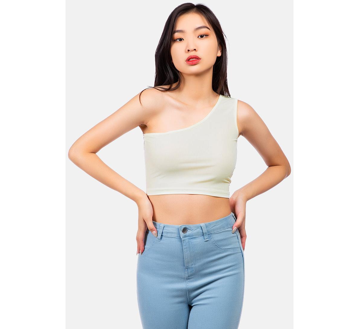 One Shoulder Knitted Crop Top - Apricot