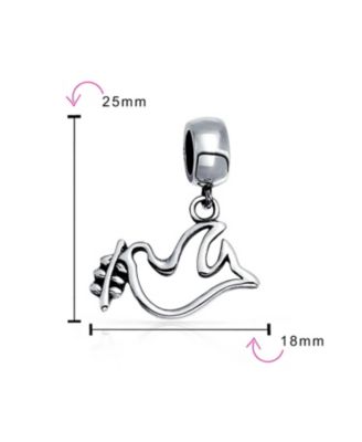 World Peace Dove Dangle Charm Bead Sterling Silver European Bracelets