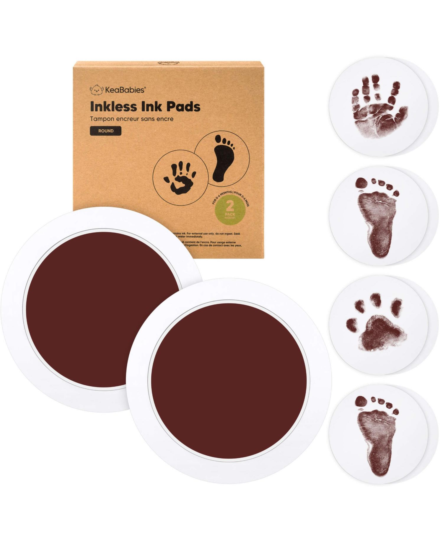 2pk Round Inkless Ink Pad for Baby Hand and Footprint Kit, Clean Touch Dog Paw, Dog Nose Print Kit, Baby & Pet Safe