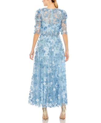 Women's Applique High Neck Puff Sleeve A Line Dress