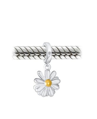 White Sunflower Daisy Charm Bead 14K Gold Plated Sterling Silver Bracelets
