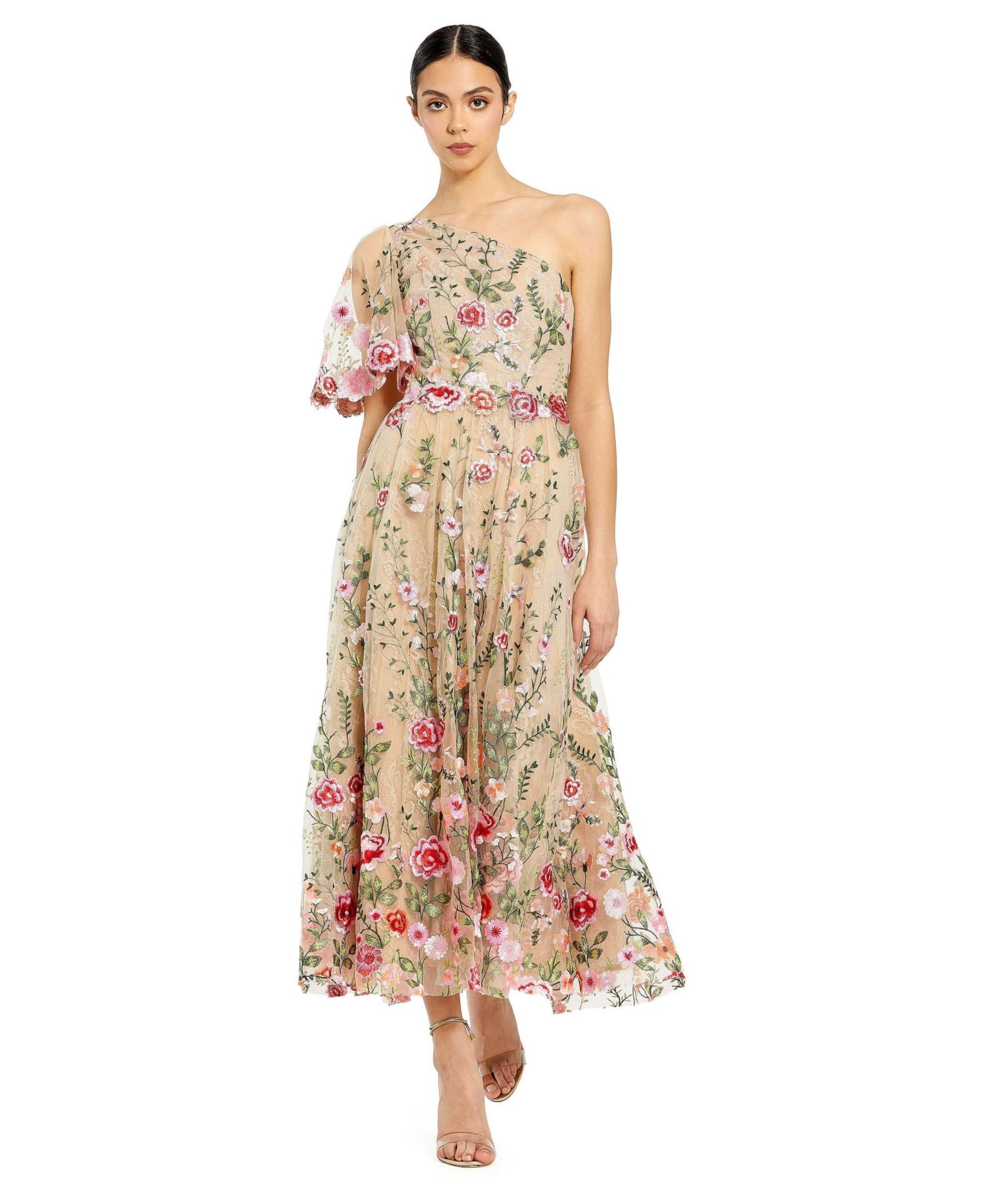 Women's One Shoulder Lace Embroidered Dress