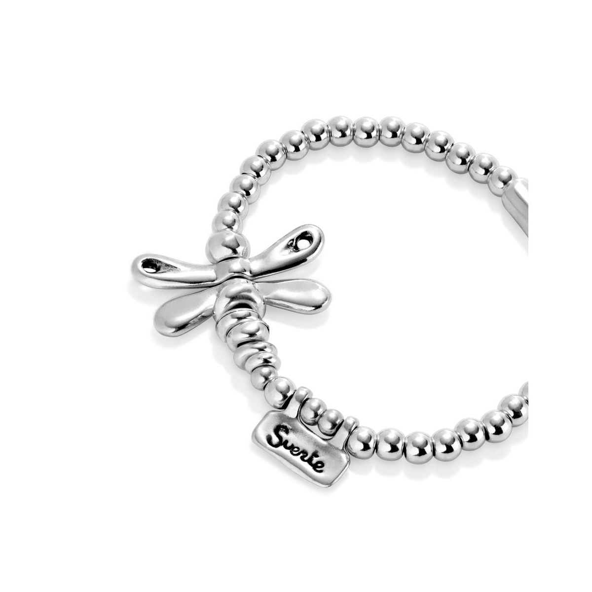 Unode50 Sterling Silver Plated Dragonfly Elastic Bracelet In Silver