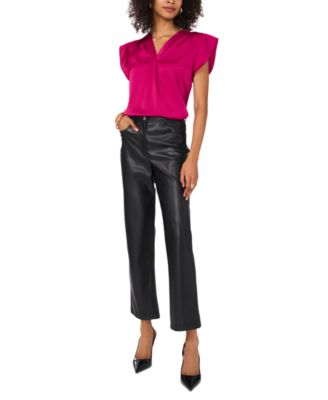 Women's Satin Flutter-Sleeve V-Neck Top