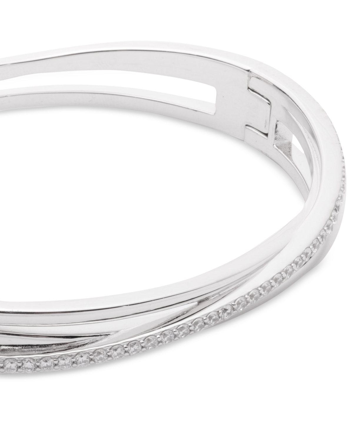 Ralph Lauren Sterling Silver Cubic Zirconia Pave Bangle Bracelet In Crystal,silver