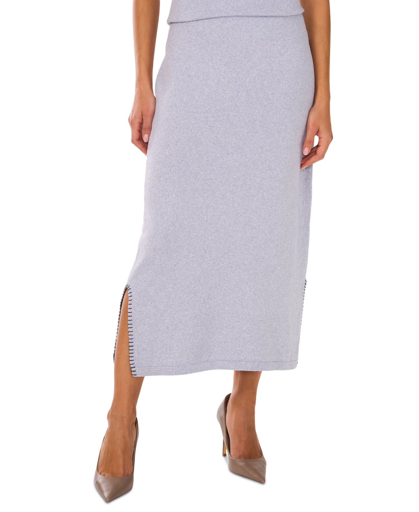Женская юбка Vince Camuto Whipstitched Midi Sweater Skirt, цвет: Серый — фото 1