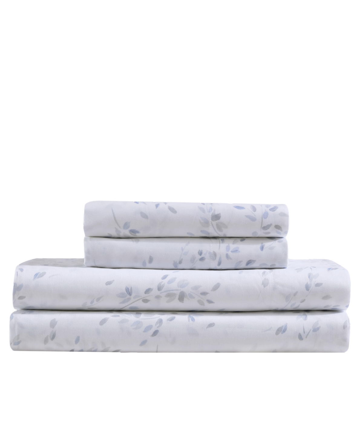 Calvin Klein Printed 300-thread Count Cotton Sateen 4-pc. Sheet Set, King In Airy Botanical Pale Blue