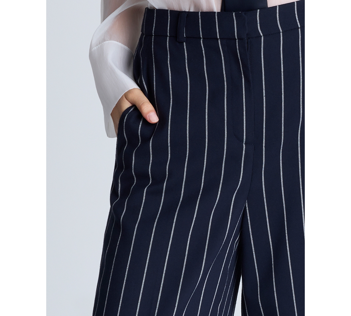 Kenneth Cole High Waist Stripe Wide Leg Pants In Blue