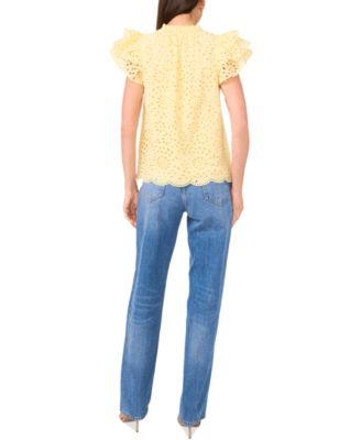 Women's Eyelet Flutter-Sleeve Top