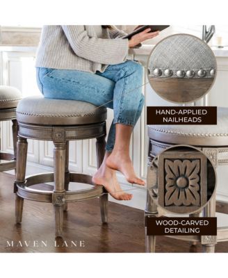Pullman Backless Bar Stool in Reclaimed Oak Finish w/ Ash Grey Fabric Upholstery, Set of 4