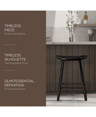 Luna Counter Stool in Rustic Black Wood Finish, Set of 3