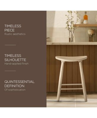 Luna Counter Stool in Light Oak Wood Finish, Set of 4