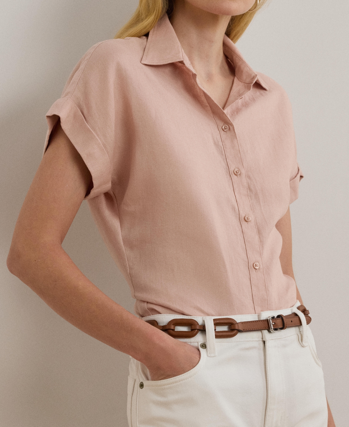 RALPH LAUREN DOLMAN-SLEEVE 100% LINEN SHIRT, REGULAR & PETITE 