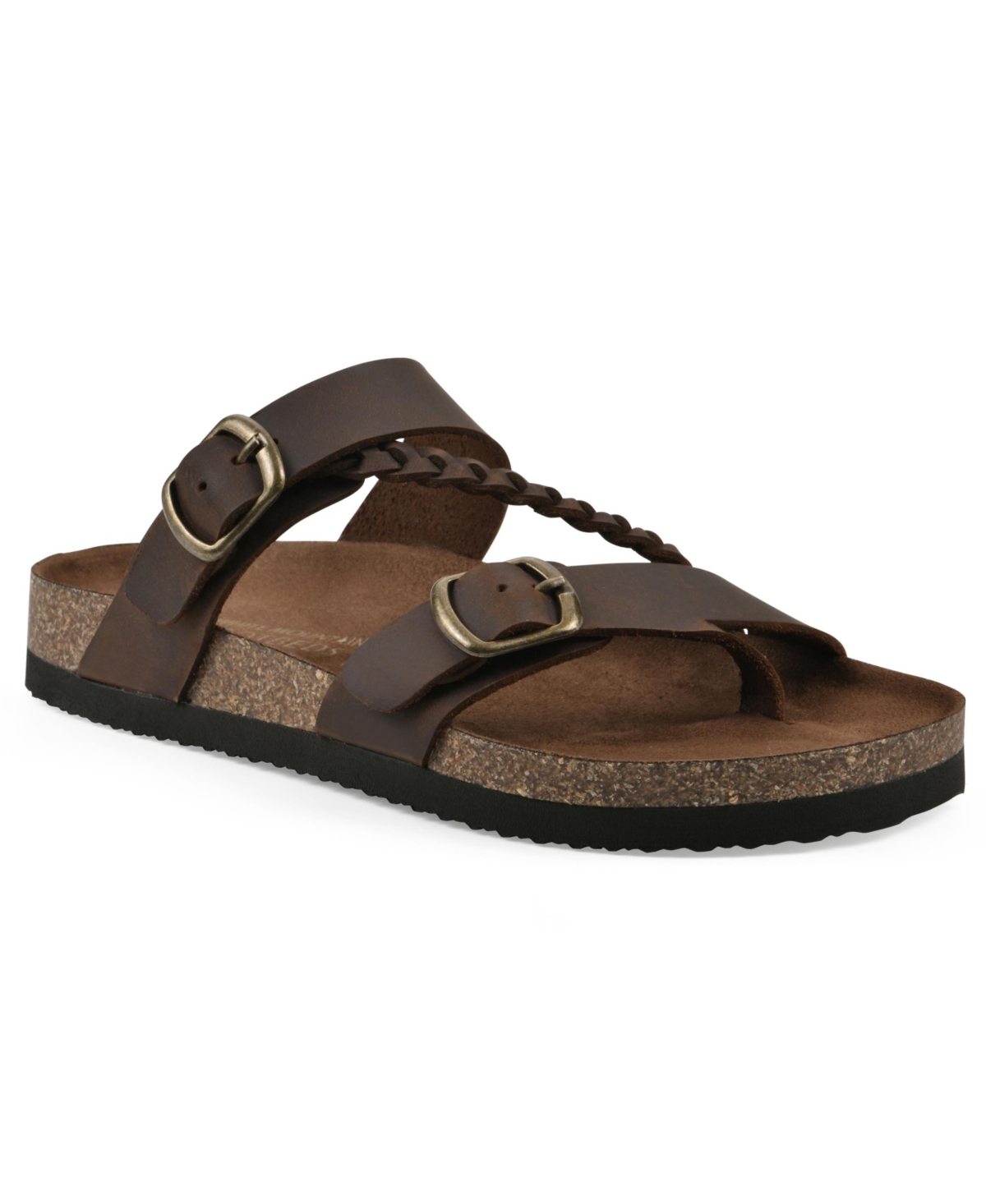 White Mountain Women's Hammy Round Toe Flat Sandals In Brown Leather