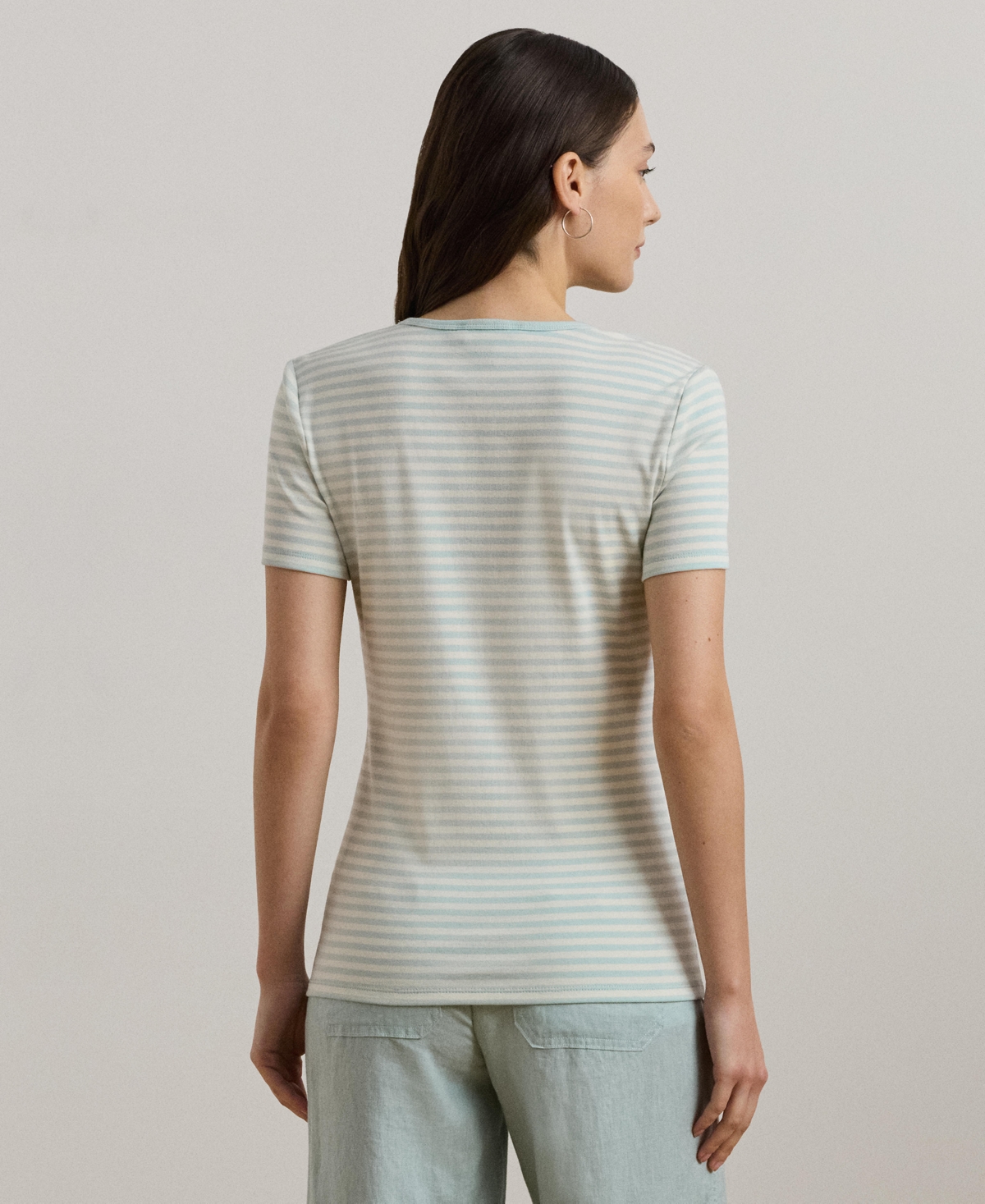 Shop Ralph Lauren Women's Striped Stretch Cotton Crewneck Tee In Aqua Pearl,mascarpone Cream