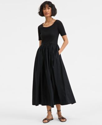 On 34th Women's Mixed-Media Short-Sleeve Midi Dress, Exclusively at Macy's  - Macy's