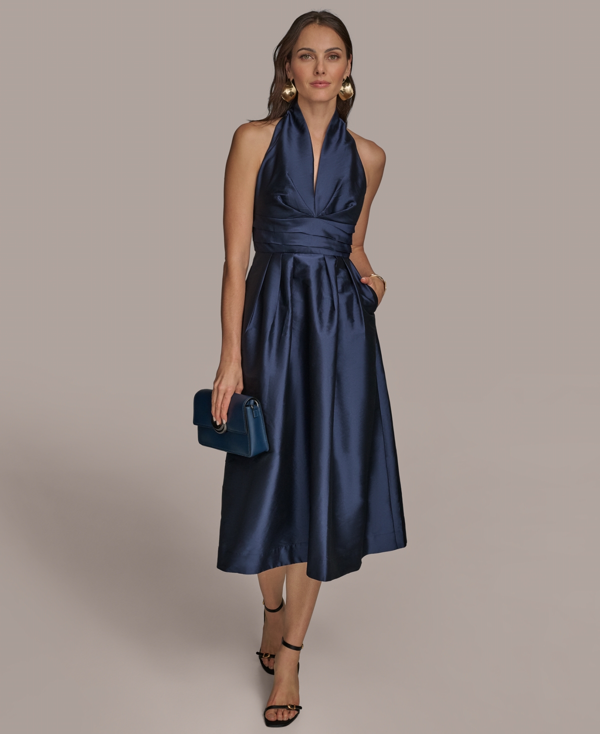 Donna Karan Women's A-line Halter Dress In Taffeta Blue