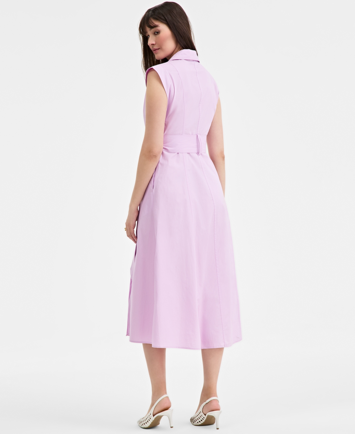 On 34th Women's Cotton Belted Midi Shirtdress, Exclusively At Macy's In Orchid Bouquet