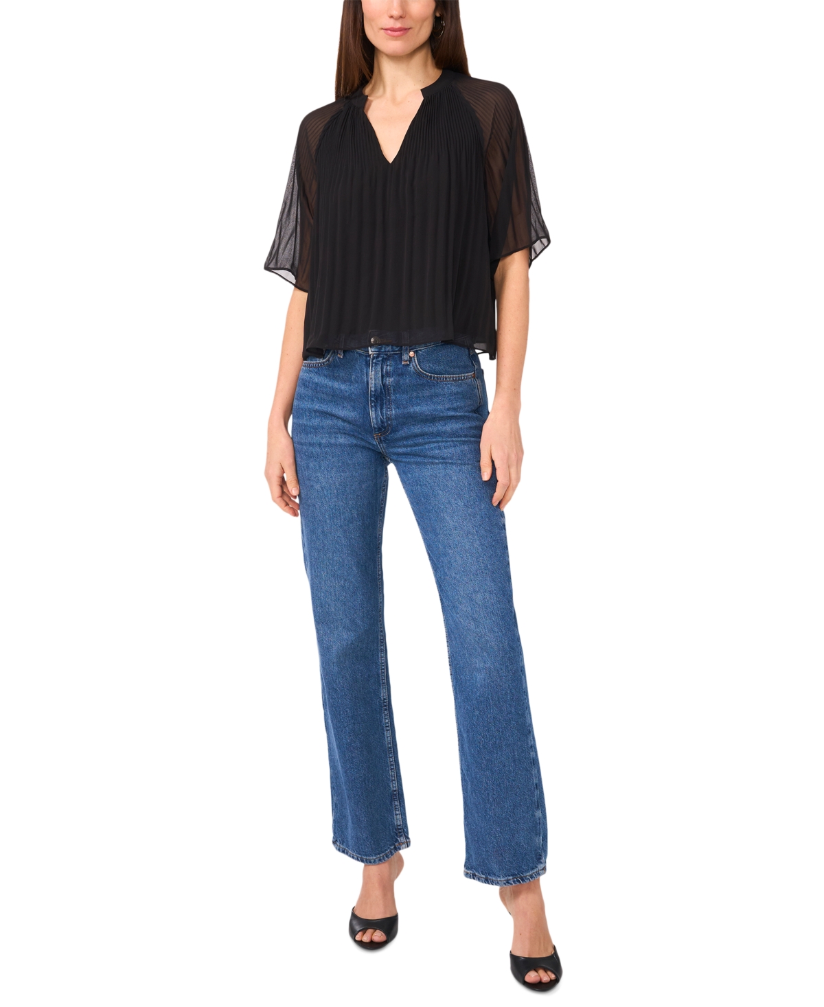 SAM & JESS WOMEN'S V-NECK SHORT-FLUTTER-SLEEVE TOP 