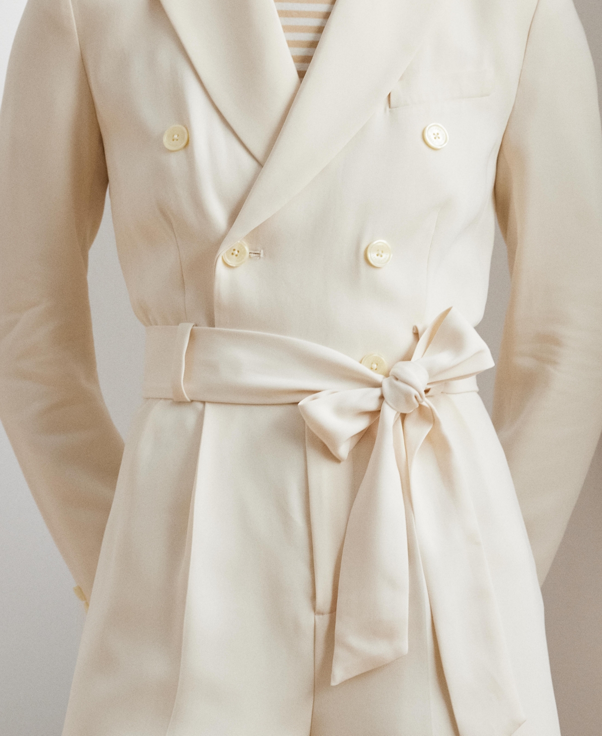 Shop Ralph Lauren Women's Belted Double-breasted Cady Romper In Mascarpone Cream