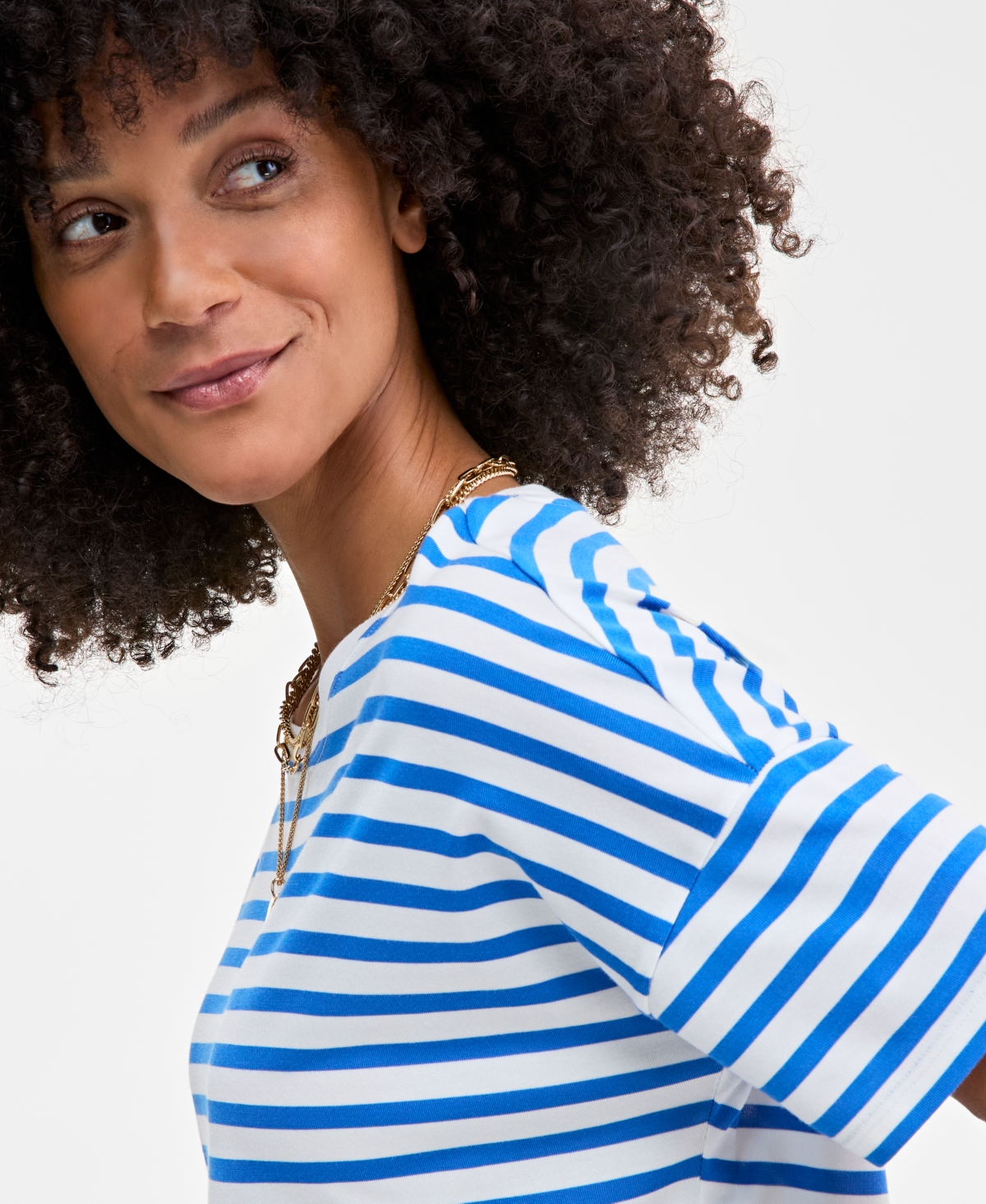 On 34th Women's Knit Easy Short-sleeve Striped T-shirt, Exclusively At Macy's In Beach Blue