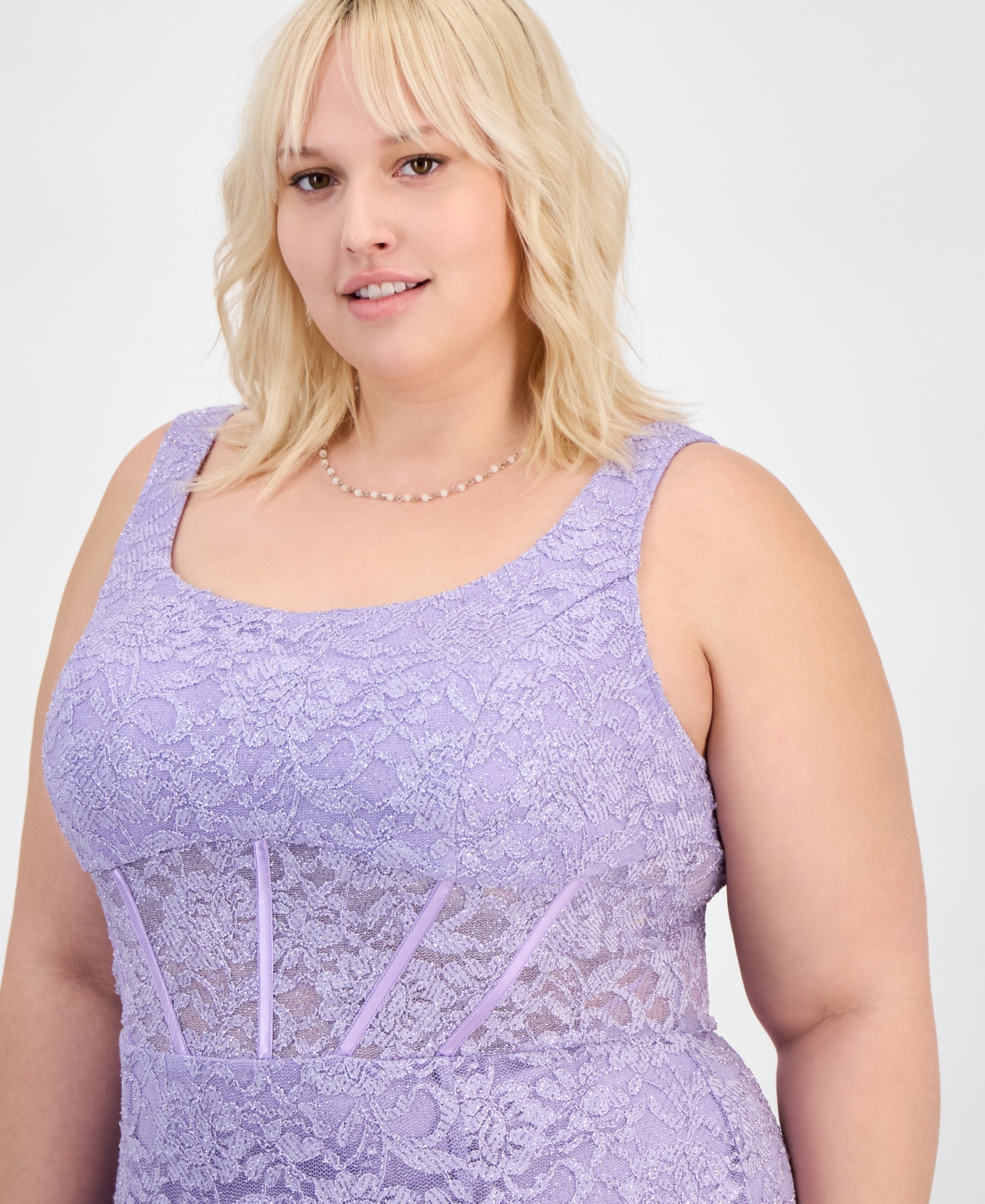 City Studios Trendy Plus Size Glitter Lace Gown In Med Purple