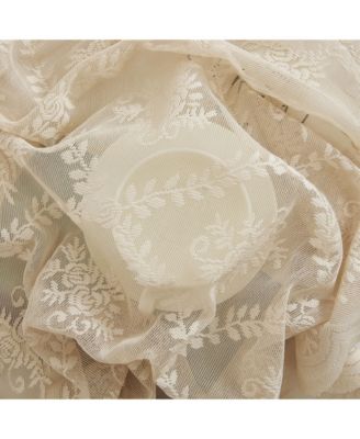 Isabella Floral Rod Pocket Lace Semi Sheer Voile Short Cafe Tiers for Small Windows - 28 x 36 Inch Length (Taupe Tiers, Set of 2)