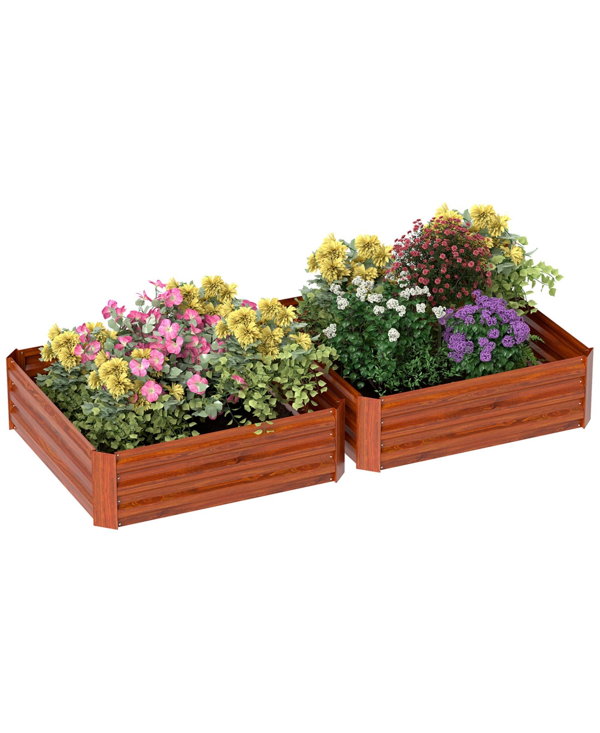 Set of 2 Raised Garden Bed Galvanized Planter Box, - Brown