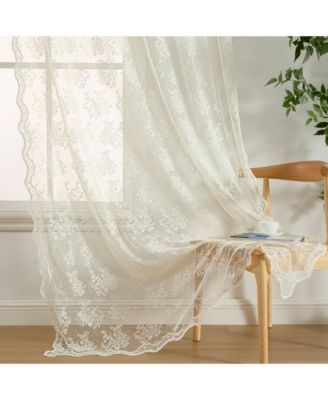 Jolene Floral Soft Decorative Lace Semi Sheer Light Filtering Rod Pocket Window Treatment Curtain Panels - Set of 2