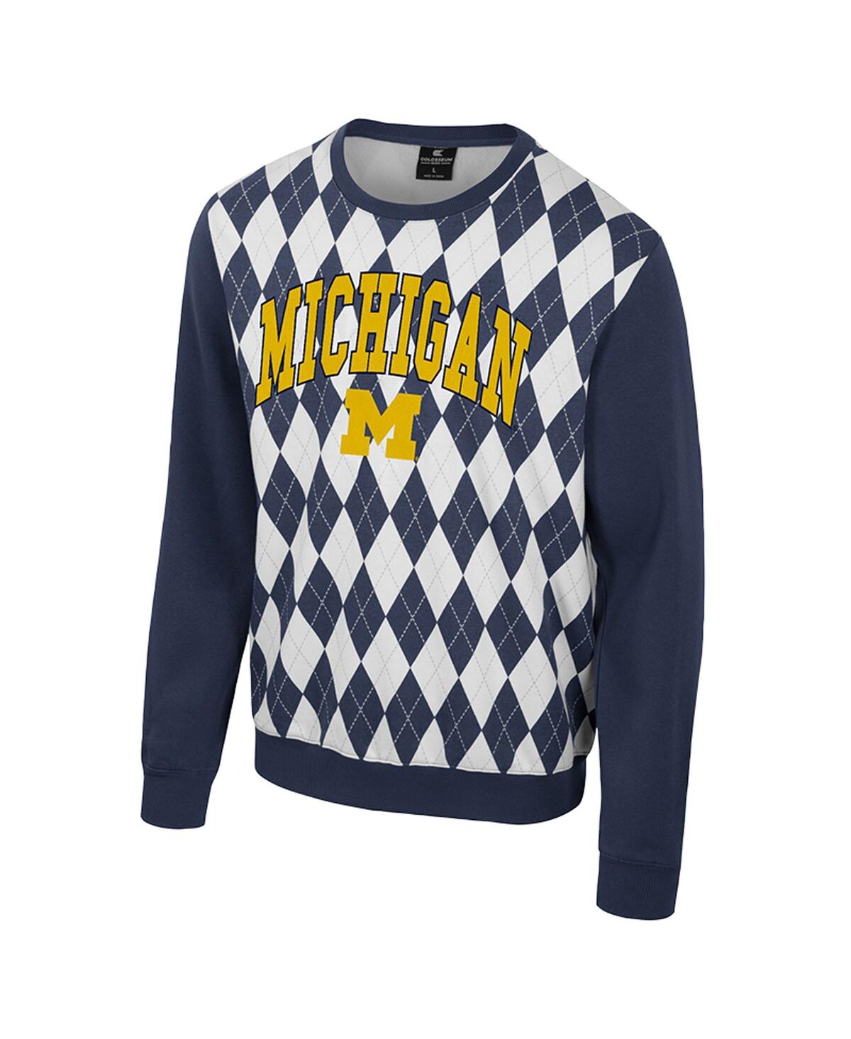 Colosseum Men's Navy Michigan Wolverines The Dealio Argyle Pullover Sweatshirt In Navy
