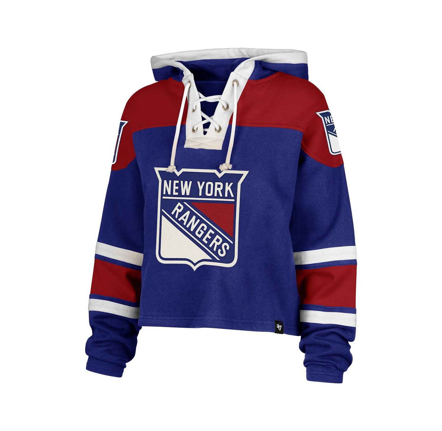 Women's Blue New York Rangers Cropped Superior Lacer Pullover Hoodie