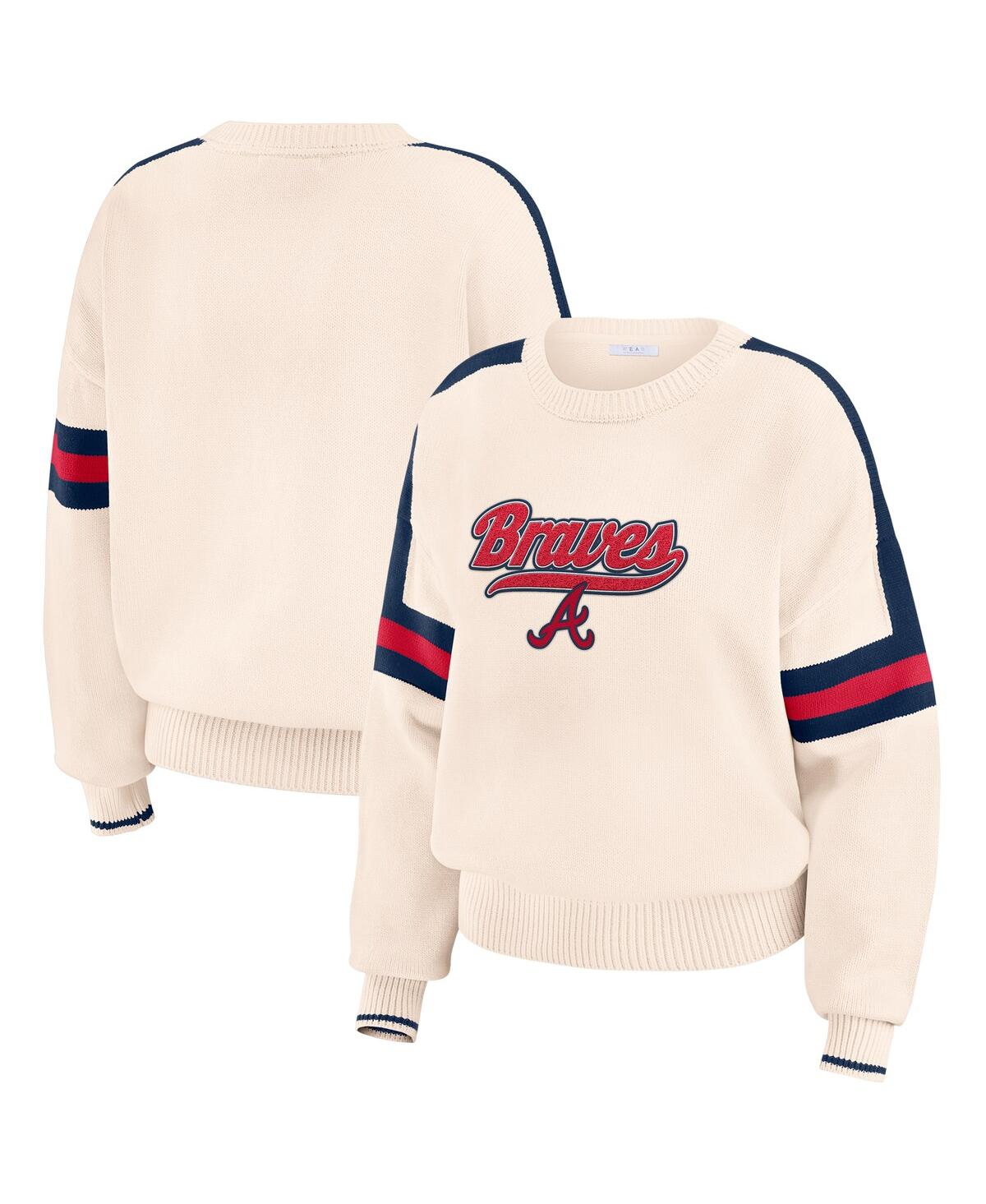 Women's Cream Atlanta Braves Stripe Pullover Sweater - Cream, Navy