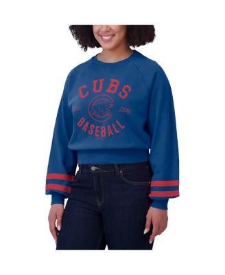 Women's Royal Chicago Cubs Vintage Washed Cropped Pullover Sweatshirt