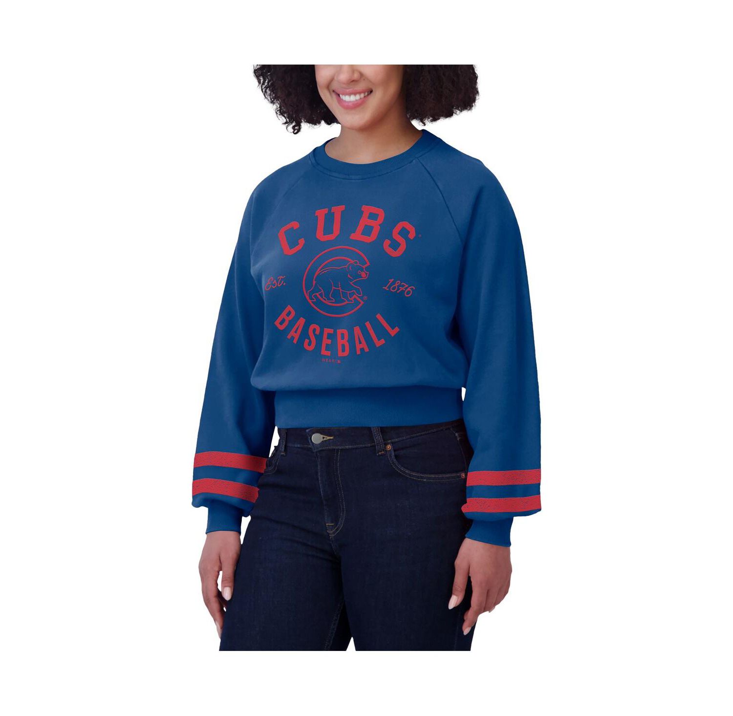 Women's Royal Chicago Cubs Vintage Washed Cropped Pullover Sweatshirt