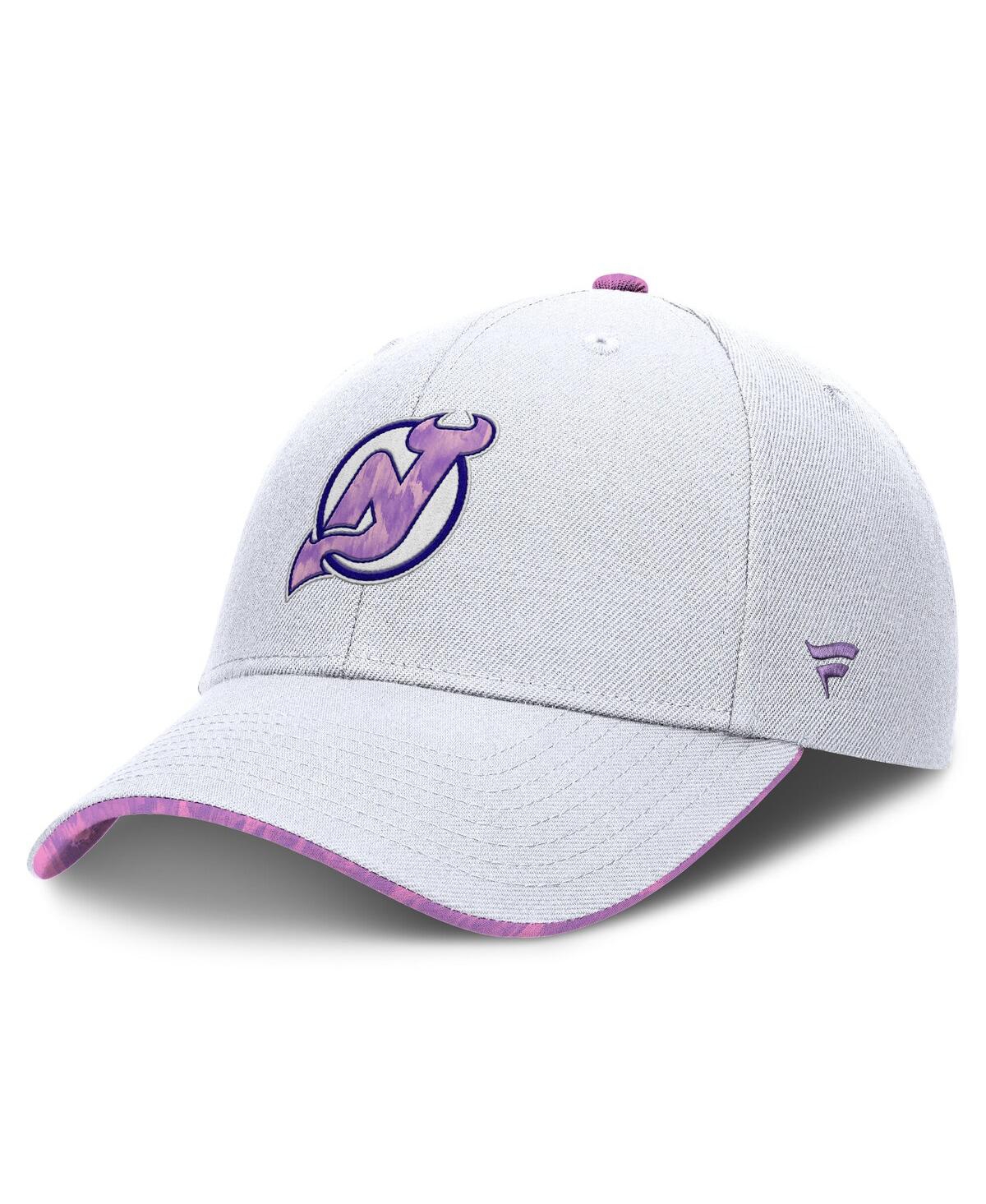 Fanatics Men's White New Jersey Devils Authentic Pro Hockey Fights Cancer Adjustable Hat In White