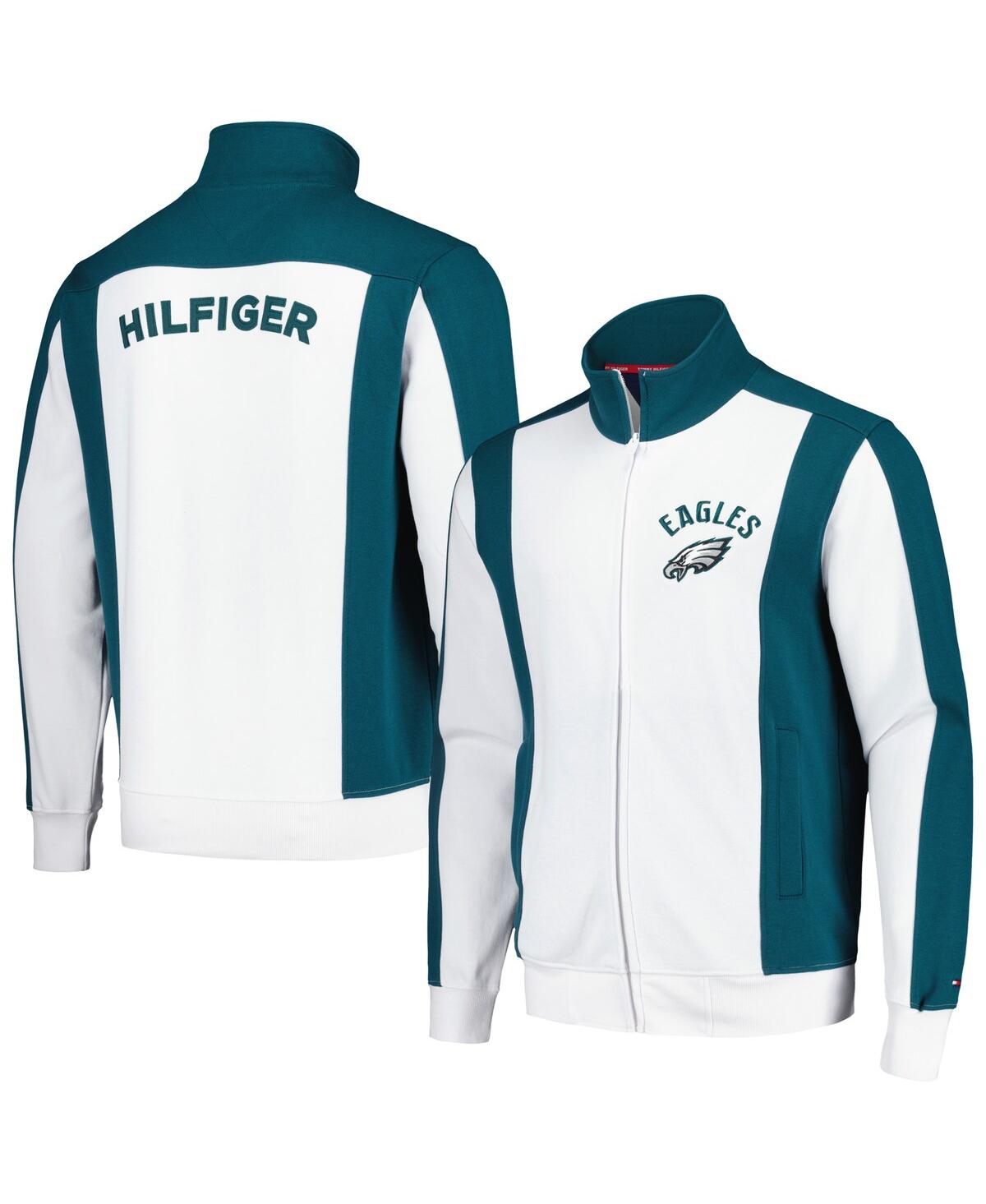 Tommy Hilfiger Men's White/midnight Green Philadelphia Eagles Nolan Full-zip Track Jacket In White,green