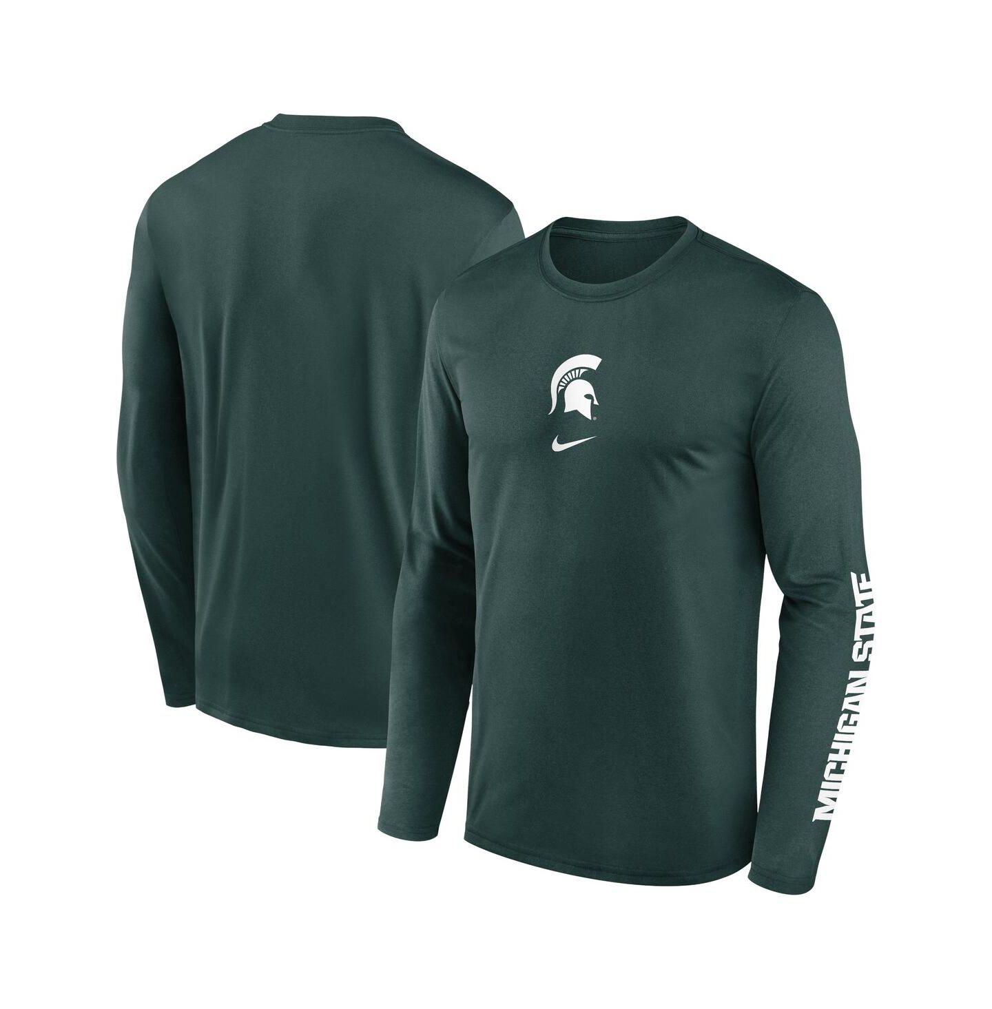 Мужская футболка Nike Green Michigan State Spartans Primetime Center Lockup Two-Hit Legend Long Sleeve — фото 1