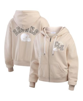 WEAR by Erin Andrews - Women's Oatmeal Cleveland Browns Tonal Full-Zip Hoodie