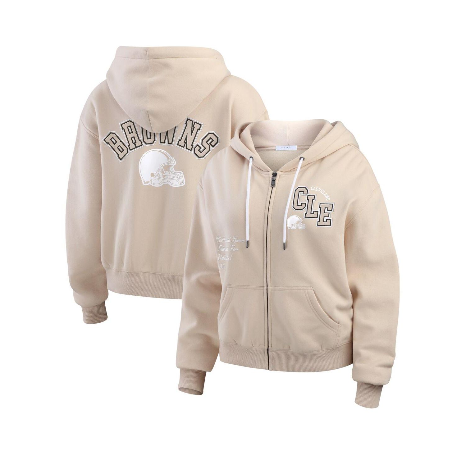 Women's Oatmeal Cleveland Browns Tonal Full-Zip Hoodie