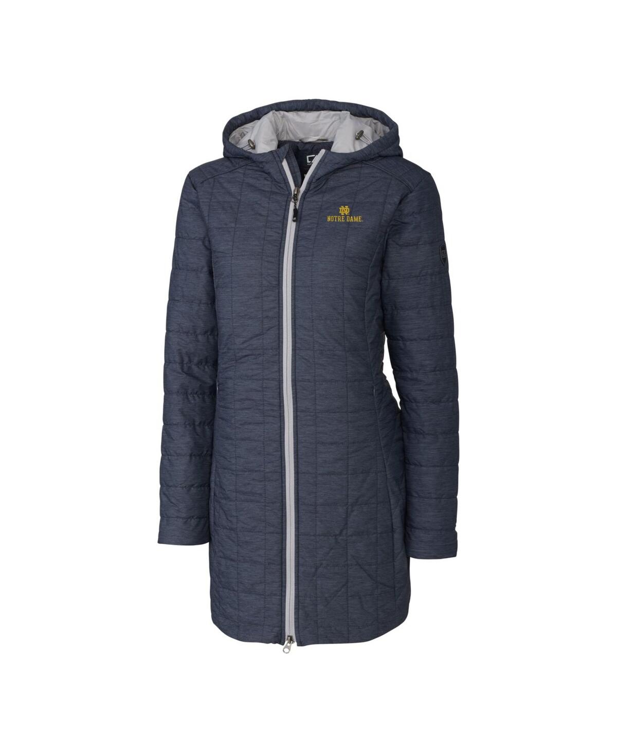 CUTTER & BUCK WOMEN'S HEATHER NAVY NOTRE DAME FIGHTING IRISH RAINIER PRIMALOFT HOODED LONG COAT 