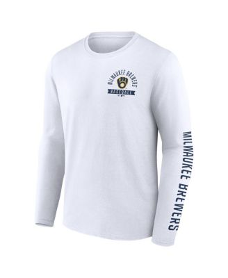Men's White Milwaukee Brewers Press Box Long Sleeve T-Shirt