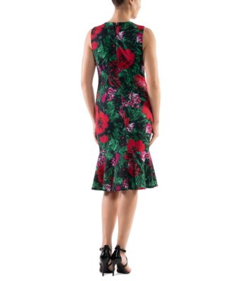 Women's Floral-Print Flounce-Hem Sheath Dress