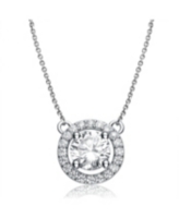 White Gold Plated with Clear Cubic Zirconia Round Solitaire Necklace - White